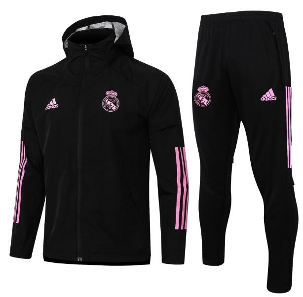 Real Madrid Black Pink Hoodie Windbreaker Jacket Kits with Pants 2020/21